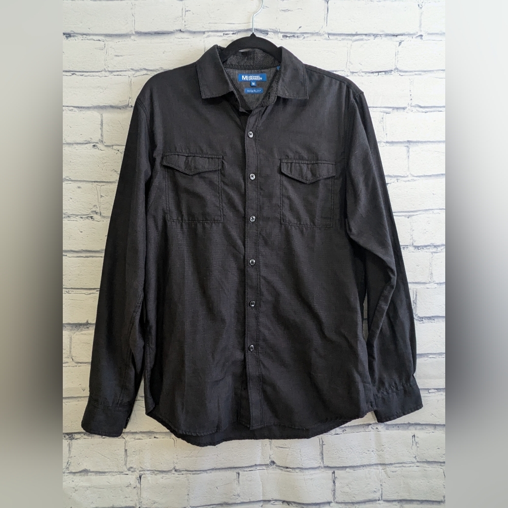 Michael Brandon Black Button Down Modern Fit Casual Shirt Men's Size Medium